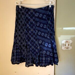 Jones New York Blue Cotton Patchwork Flair Skirt